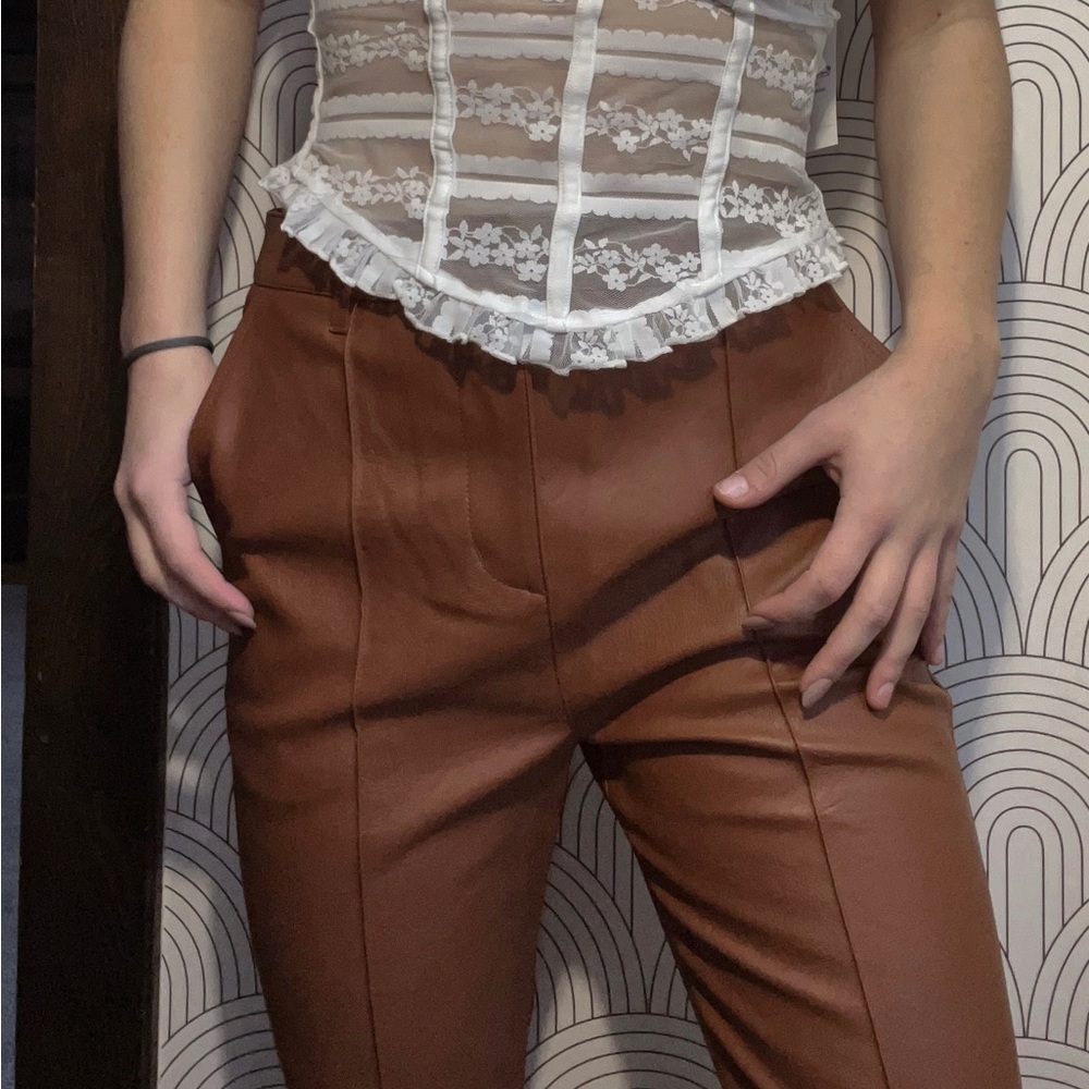 Faux leather high-rise flare pants